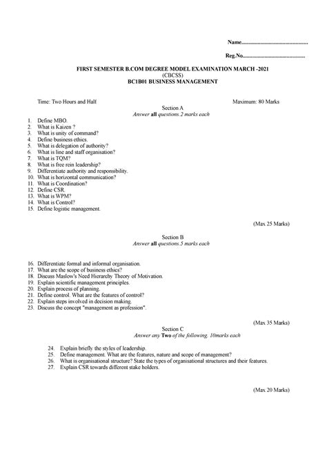 Bcom business management calicut university - Studocu