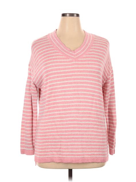 Talbots Color Block Stripes Pink Pullover Sweater Size 1X (Plus) - 68% ...