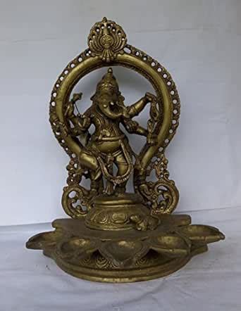 Buy Creative Handicrafts Dancing Ganesha with Five Oil lamp Brass ...