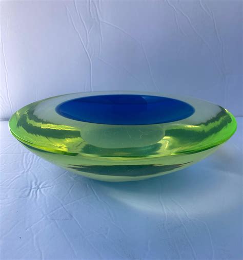 Antonio da Ros Asymetric Murano Glass Sommerso Bowl/Dish, Uranium/Blue ...