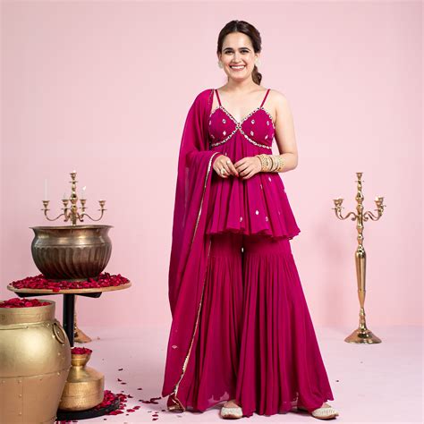 Shagna Pink Georgette Designer Sharara Suit Set for Women Online ...