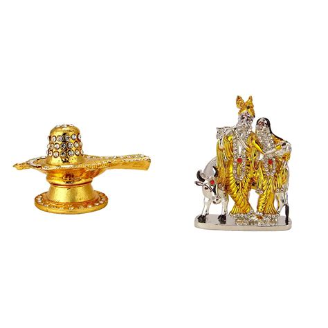 LE Lord Shiva Golden Jyotirling-Shivling Idol (Metal) and Lord Radha ...