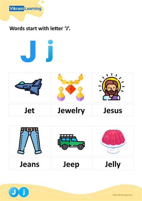 Download words start with letter 'j' worksheets | vikramlearning.com