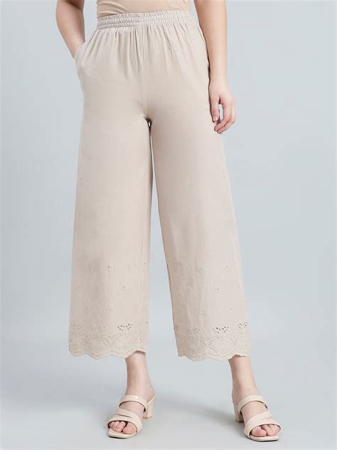 Light Beige 100% Cotton Hakoba Wide Pant – Go Colors India