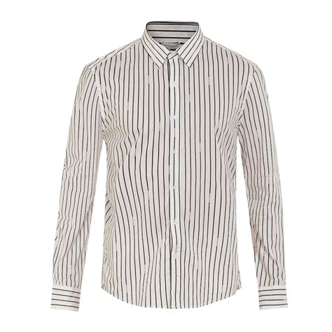 Buy Men White Slim stripes Long Sleeve Casual Shirts Online at The ...