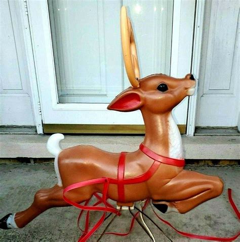 Vtg Reindeer Santa's Giant Blow Mold Reindeer General Foam Christmas ...