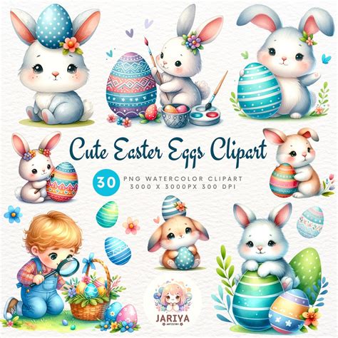 Easter Eggs Clipart, Watercolor Easter Bunny PNG, Watercolor Easter ...