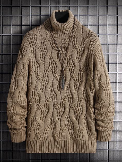 Warm and Stylish Men's Cable Knit Turtleneck Sweater
