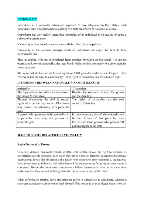 PIL Class Notes - NATIONALITY Individuals of a particular nation are ...