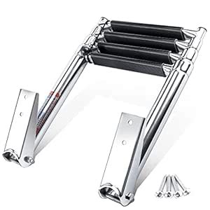 Hoffen Marine Boat Yacht Telescoping Top Mount 4 Step Drop Ladder ...