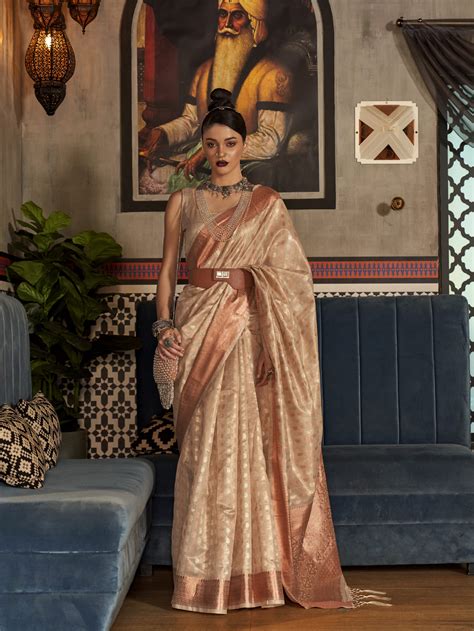 Elora Beige Soft Silk Kanjivaram weaving with Woven Designer Bordered ...