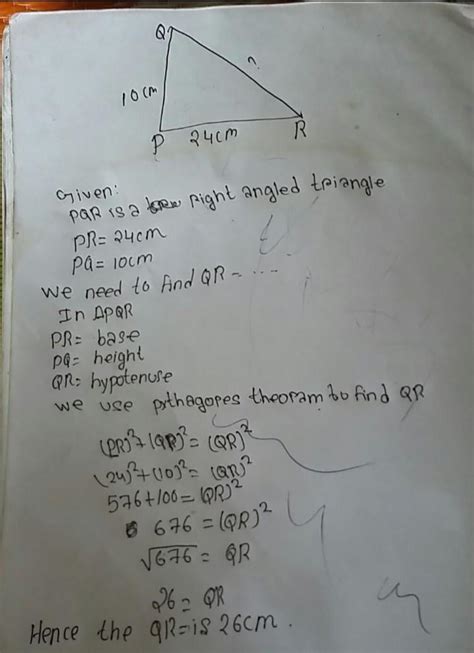 PQR is right angle triangle right angle at p. IF PQ =14cm, PR = 48cm ...