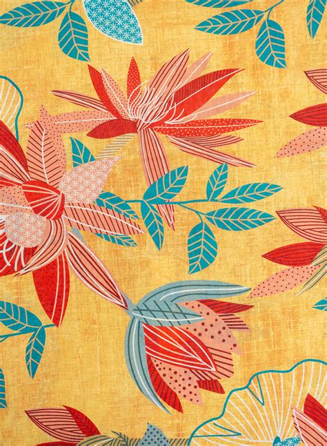 Linen Golden Yellow Color Floral Digital print fabric. – Fabritale