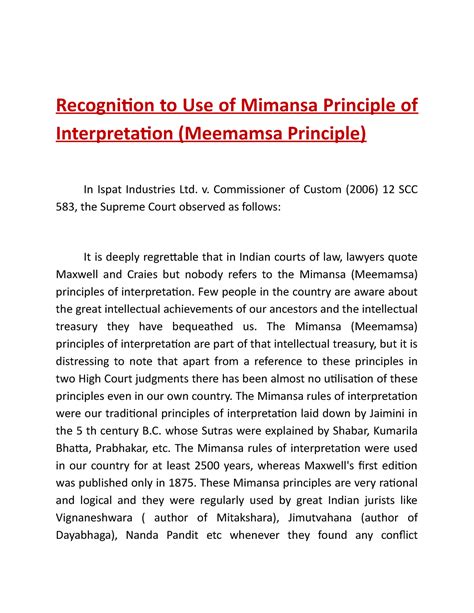 Recognition to Use of Mimansa Principle of Interpretation - v ...