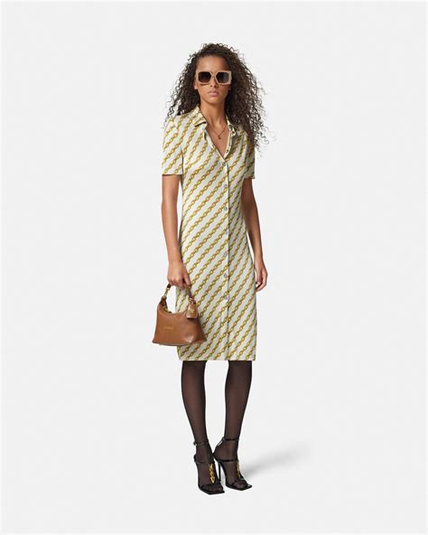 Chain Stripes Fitted Midi Shirt Dress Print | VERSACE US