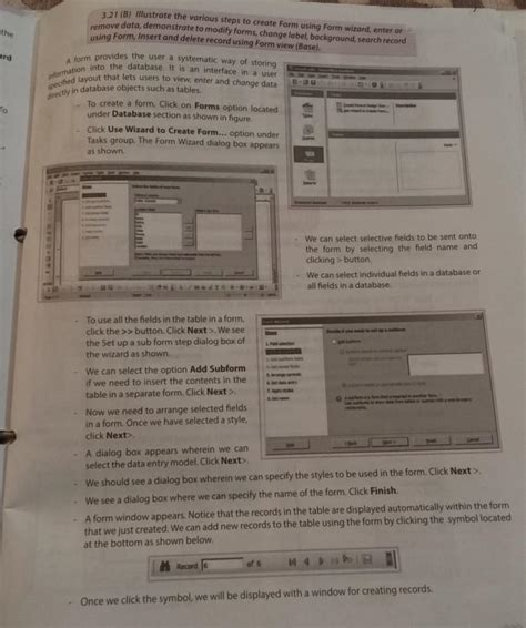 Illustrate the various steps tocreate Form using Form Wizard,• Enter or ...