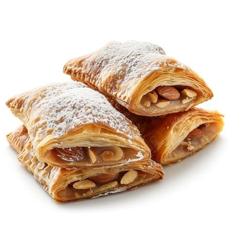 Yummy and tasty almond filled pastries isolated on white background ...