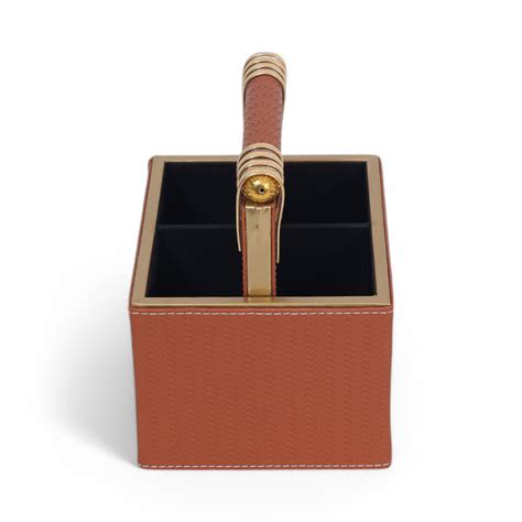 Leather Cutlery Stand with 4 Divider - Tan – HOME 360