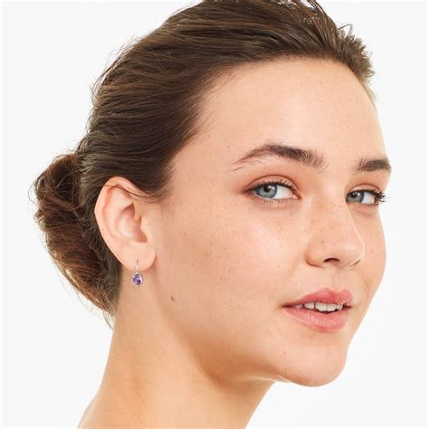 14K White Gold Amethyst Beaded Hook Earrings-8343102w14