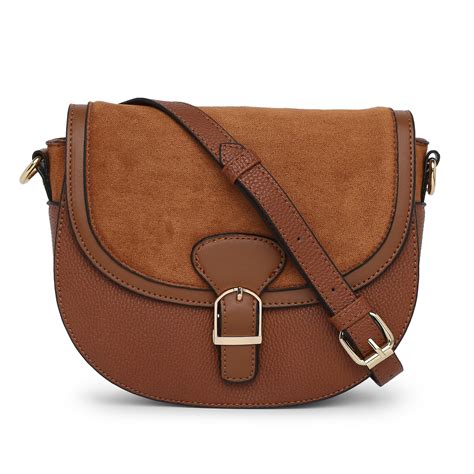 Accessorize London Women's Faux Leather Tan Nicola Saddle Sling Bag ...