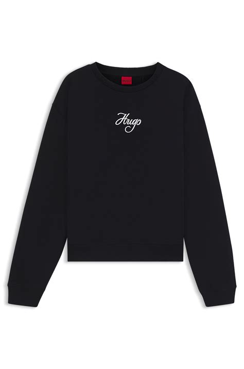 HUGO - Oversized-fit cotton-terry sweatshirt with glitter logo - Black