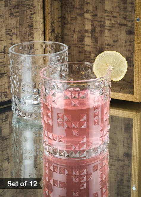 Get Glass Alpine Tumbler Set With Diamond Embossed Design - Set Of 12 ...
