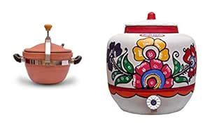 Combo - EARTHEN COOKER 3 Litre and EARTHEN WATER POT 13 LITRE : Amazon ...