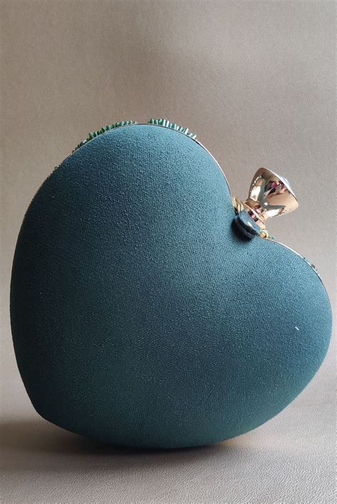 Plode - Bottle Green Floral Heart Bag - Elahe