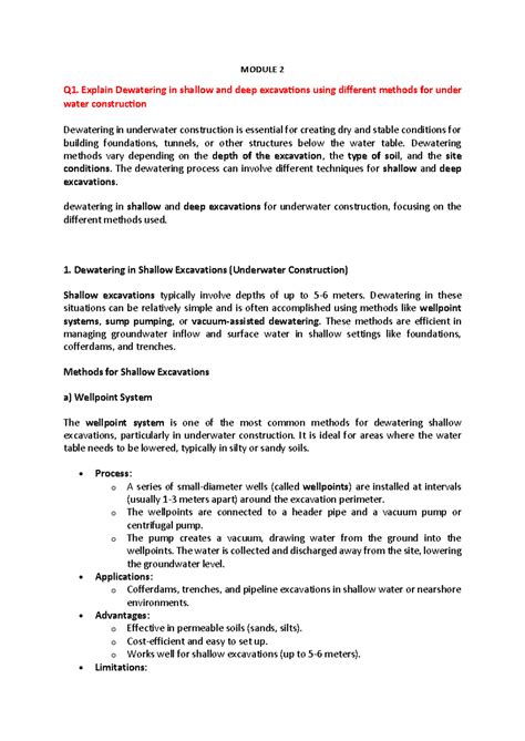 Module 2(Half)6 Extended - MODULE 2 Q1. Explain Dewatering in shallow ...