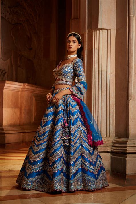 Nitika Gujral - Peacock Blue Tafetta Lehenga Set - Elahe
