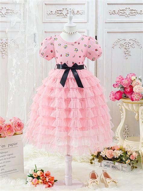 SHEIN Young Girl Summer Gorgeous Ditsy Floral Mesh Midi Dress With ...