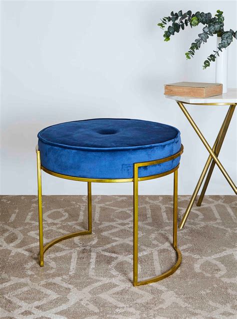 Fabric Upholstery & Metal Base Pouffe