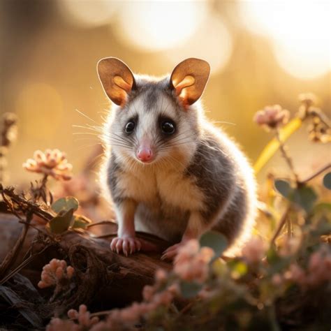 Primo piano su adorabile opossum vicino ai fiori | Immagine generata ...