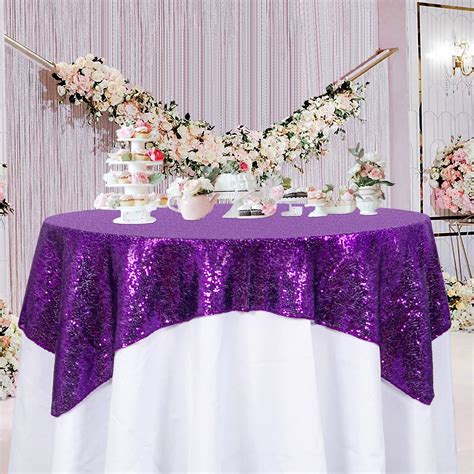 Buy ShinyBeauty Sequin Tablecloth Square 54x54-Inch Purple Table Cloths ...