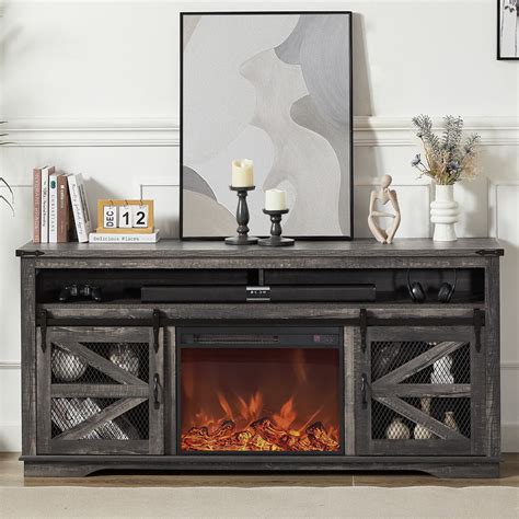 Fireplace TV Stand, Farmhouse TV Stand for 75 Inch TV with 23" Electric ...
