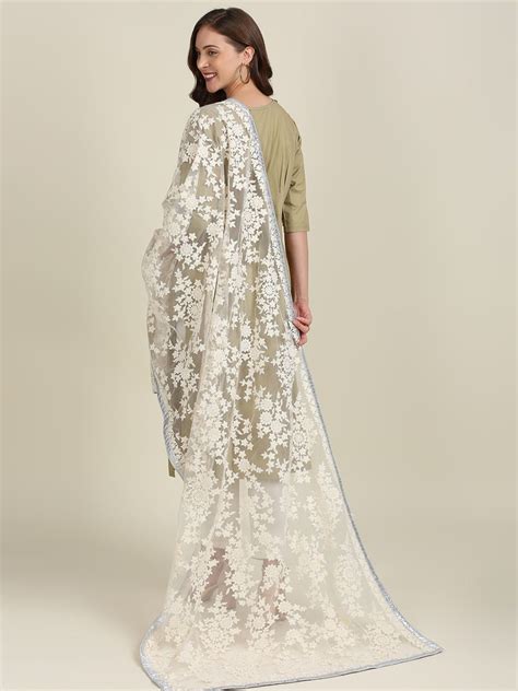 Off White Embroidered Net dupatta with Silver dupatta – Dupatta Bazaar