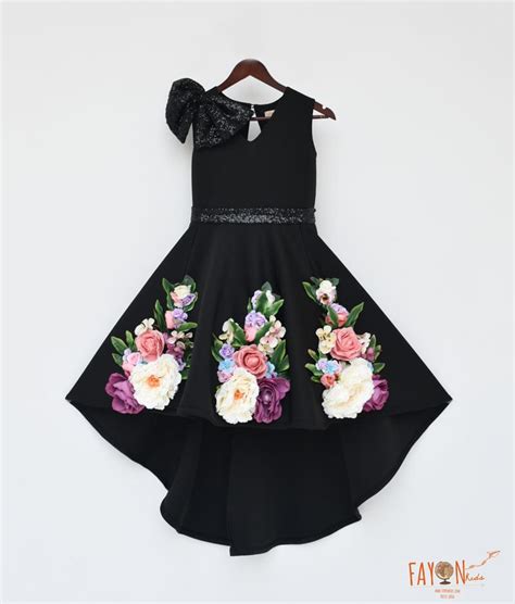 Buy Black Lycra High Low Dress with Flowers for Girls – FayonKids