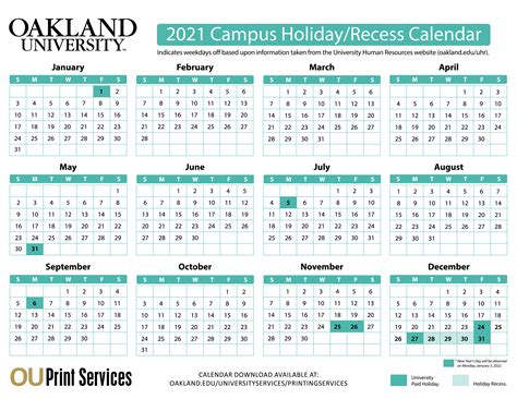 Oakland University Calendar - Printable Word Searches