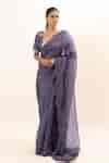 Buy Purple Bamboo, Silk Organza Embroidery, Sequins V-neck Saree With ...