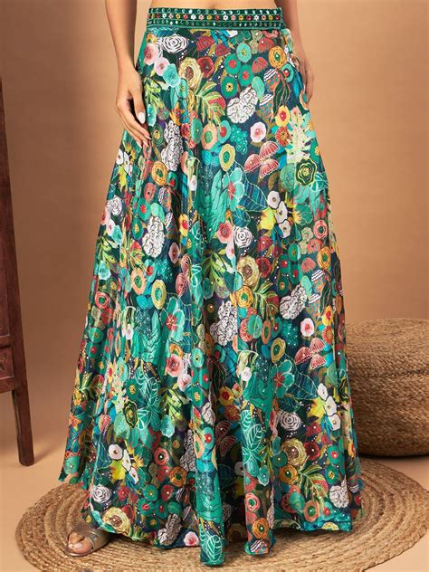Floral Digital Printed Crepe Silk Lehenga Set with Embellished Cape ...