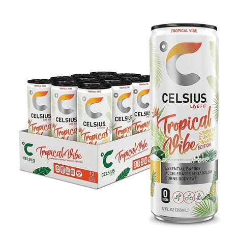 CELSIUS Sparkling Tropical Vibe, Functional Essential Energy Drink 12 ...