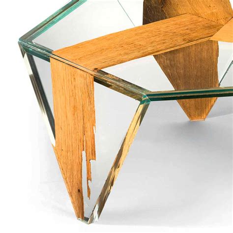 Hexagonal Coffee Table in Glass and Wood Made in Italy