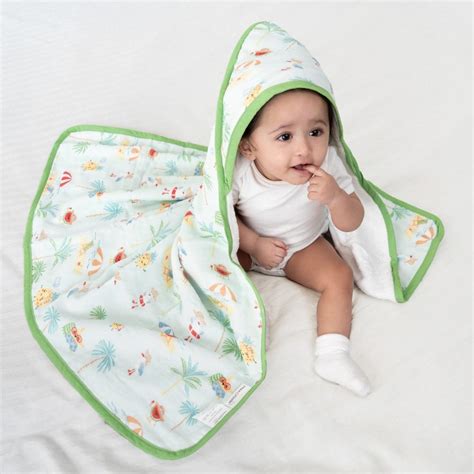 Cotton Muslin-Terry Hooded Towel ( Newborn - 12 Months) - Tropical Ret ...