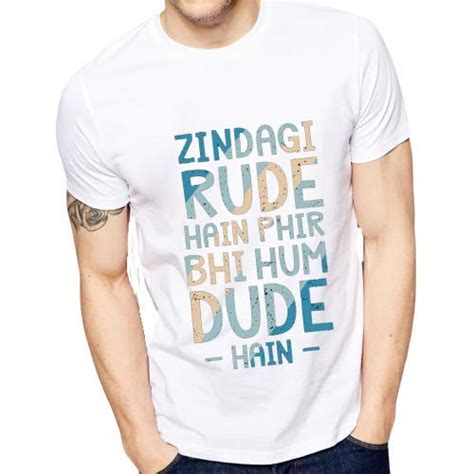 Buy Giftlub Men's Micro Fabric White ZINDAGI Rude HAI PHIR BHI HUM Dude ...