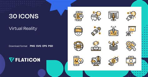 Virtual Reality Icon Pack | Yellow shadow | 30 .SVG Icons