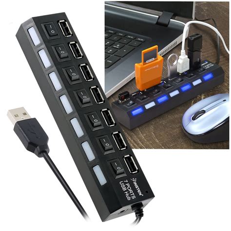 7 Port USB Hub for Laptop Computer Adapter, Multiport 2.0 Splitter with ...