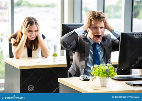 Young Office Man and Woman Feeling Stress with Their Job Crisis Stock ...
