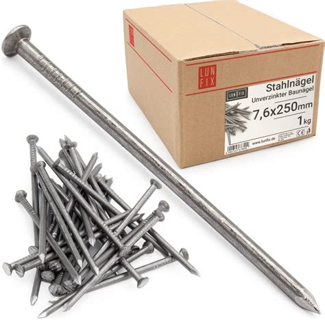 Lun Fix Stahlnägel 7,6 x 250 mm - 1kg | Holznägel für Bauarbeiten ...