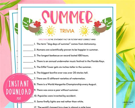 Summer Trivia Questions And Answers Printable - Printable Templates