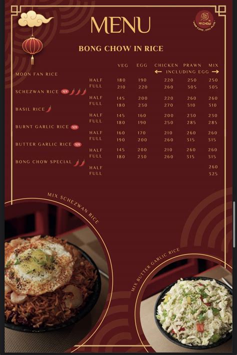 Menu at Bong Chow, Howrah